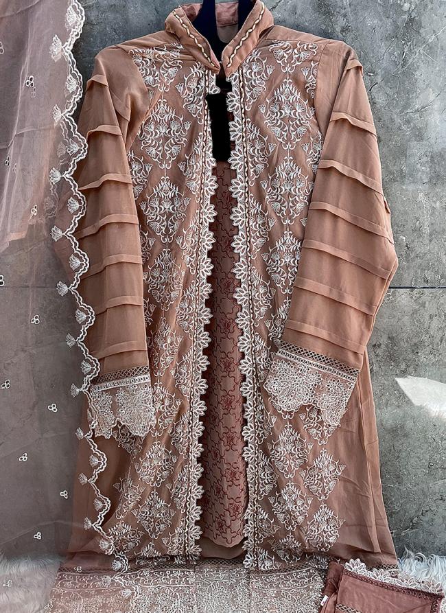 Georgette Light Brown Eid Wear Embroidery Work Readymade Pakistani Suit